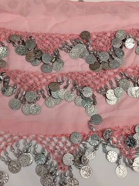 Handcrafted Pink Coin Fringe Belly Dance Hip Scarf